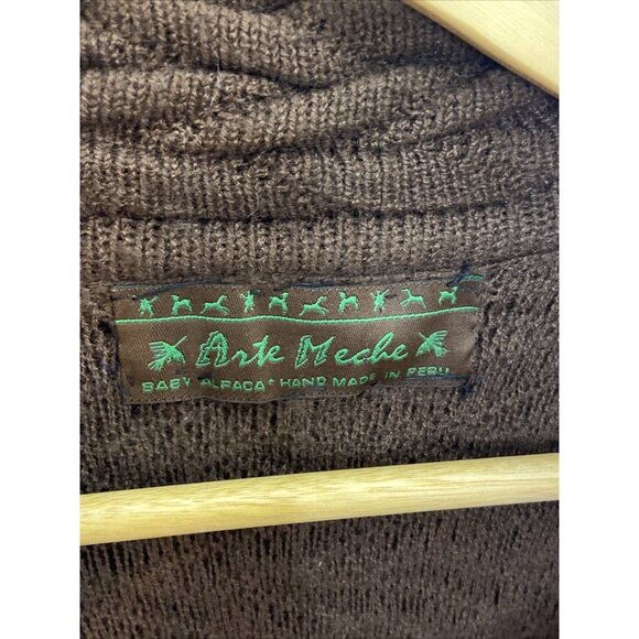 Arte Meche Baby Alpaca Woman S Brown Knit Cardigan 3D Textured Peru Peruvian - Picture 5 of 8